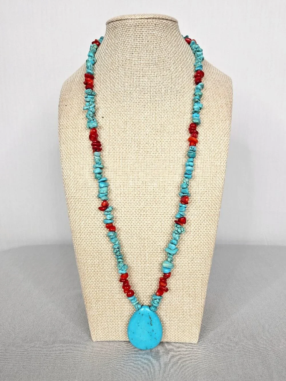 Southwestern Turquoise Stone Necklace | Large Pendant | 24
